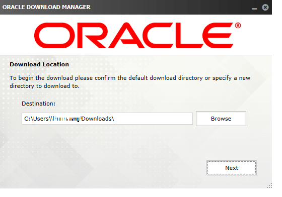 Screen to specify the download location