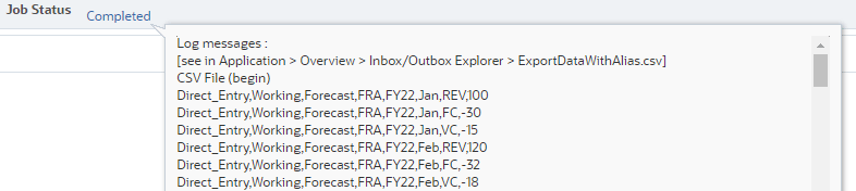 Job console log showing the CSV export completing with member codes